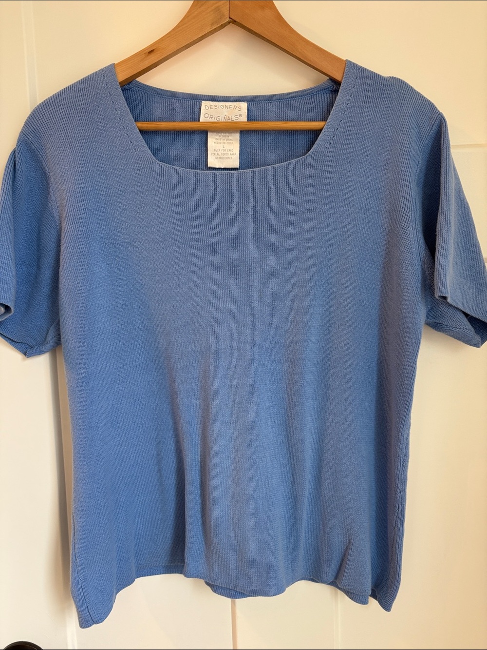 100% cotton Designers Originals Light Blue Short Sleeve Knit Top